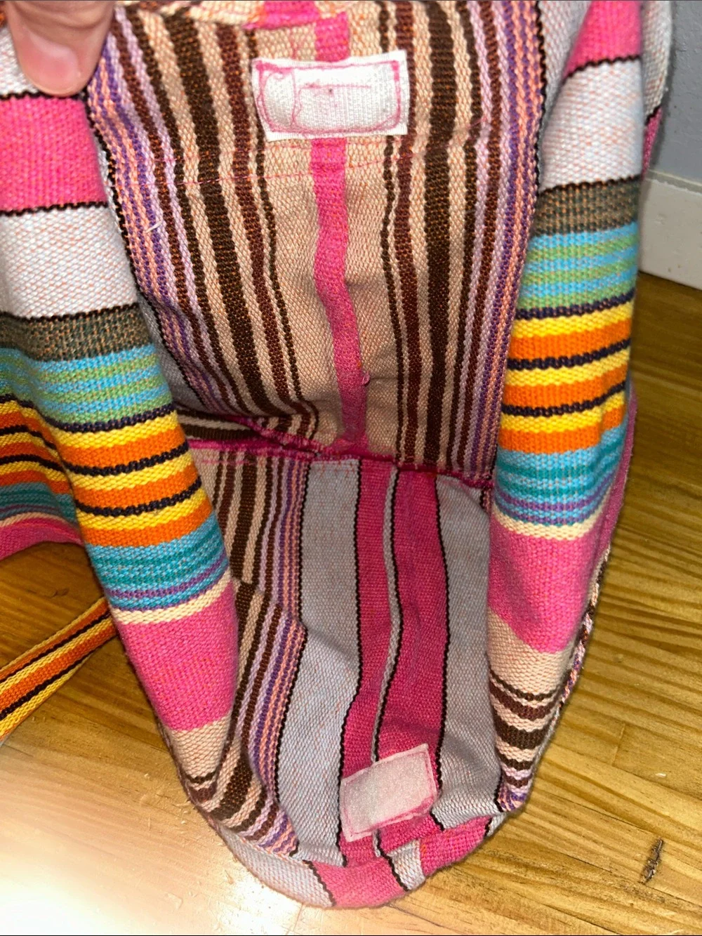 Boho Striped Retro Chic Cotton Beaded Tassel Sling Bag in Pink, Green & Yellow